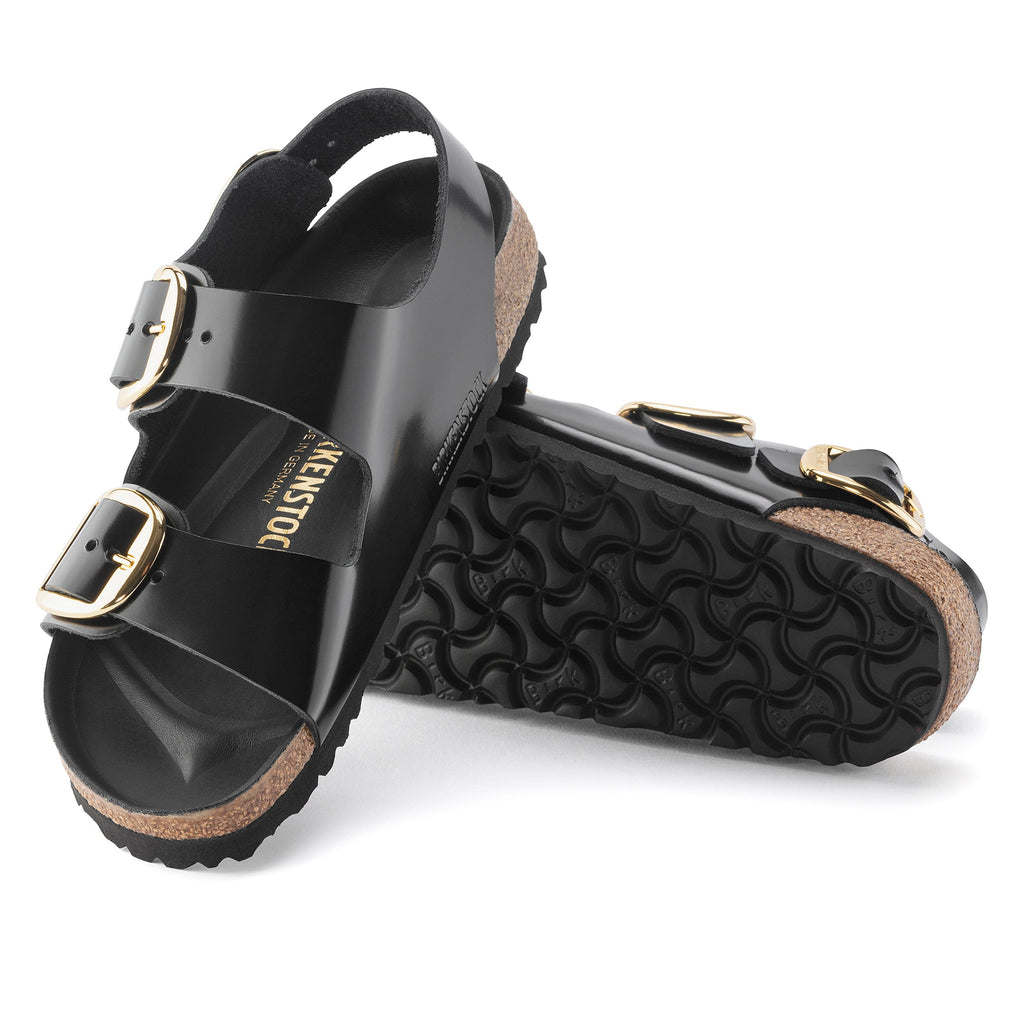 Milano Big Buckle Cuir naturel verni brillant noir