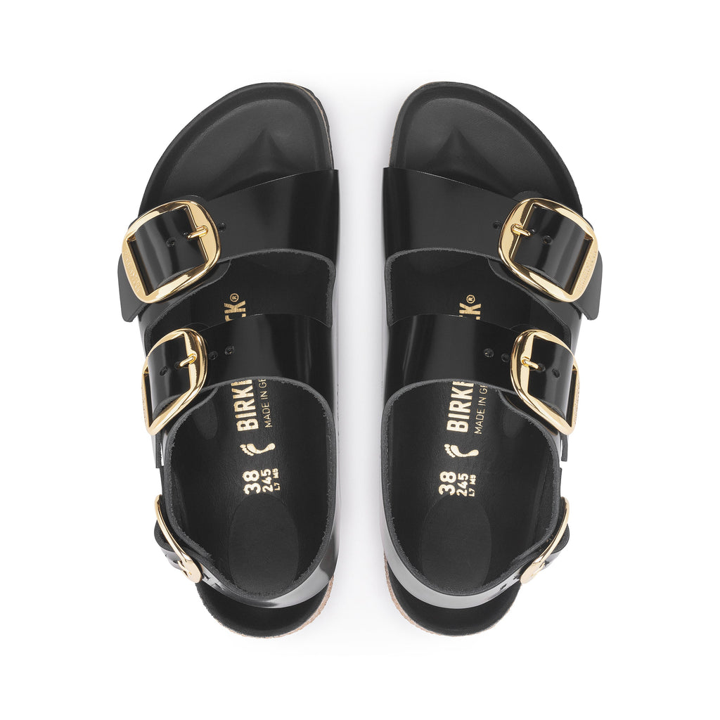 Milano Big Buckle Cuir naturel verni brillant noir