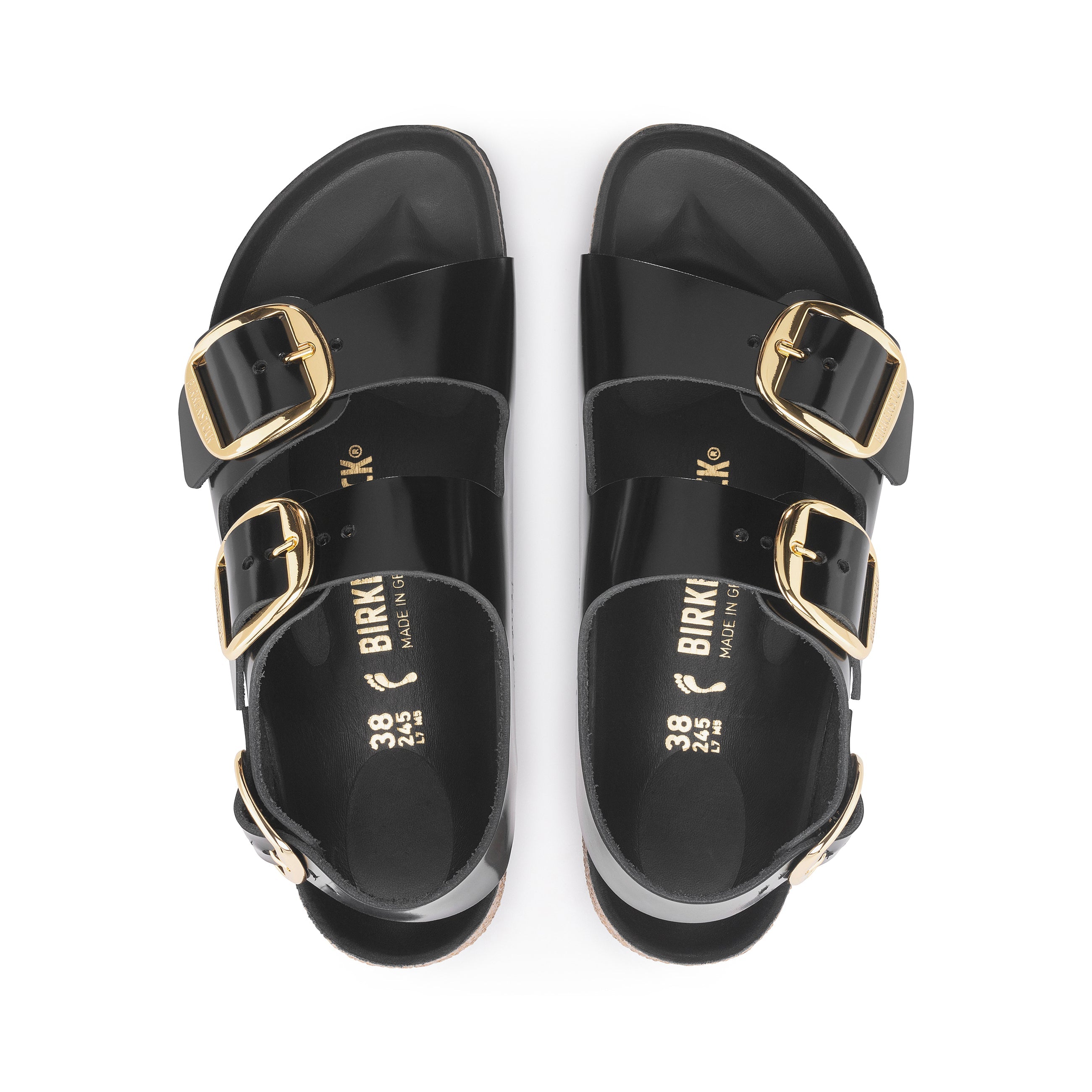 Milano Big Buckle Cuir naturel verni brillant noir