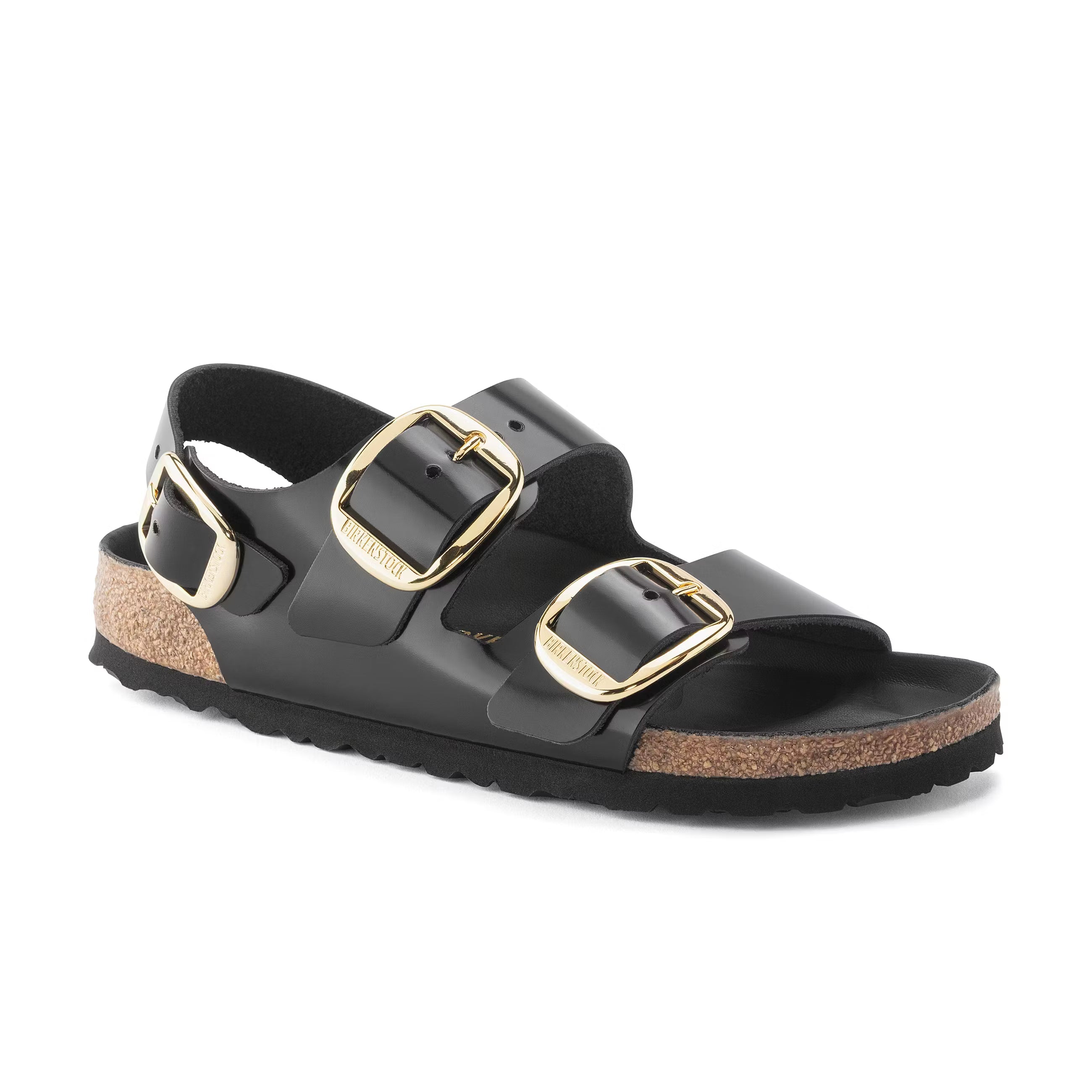 Milano Big Buckle Cuir naturel verni brillant noir