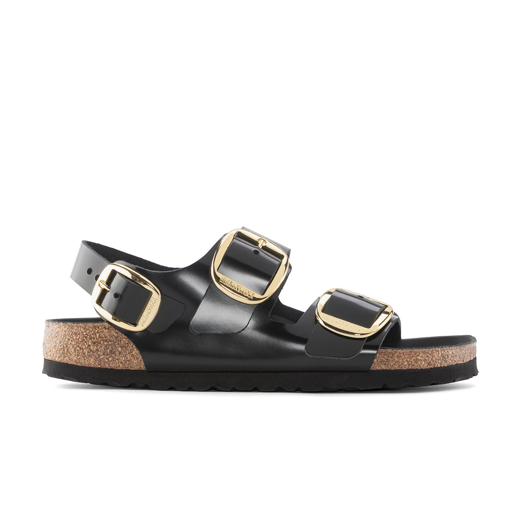 Milano Big Buckle Cuir naturel verni brillant noir