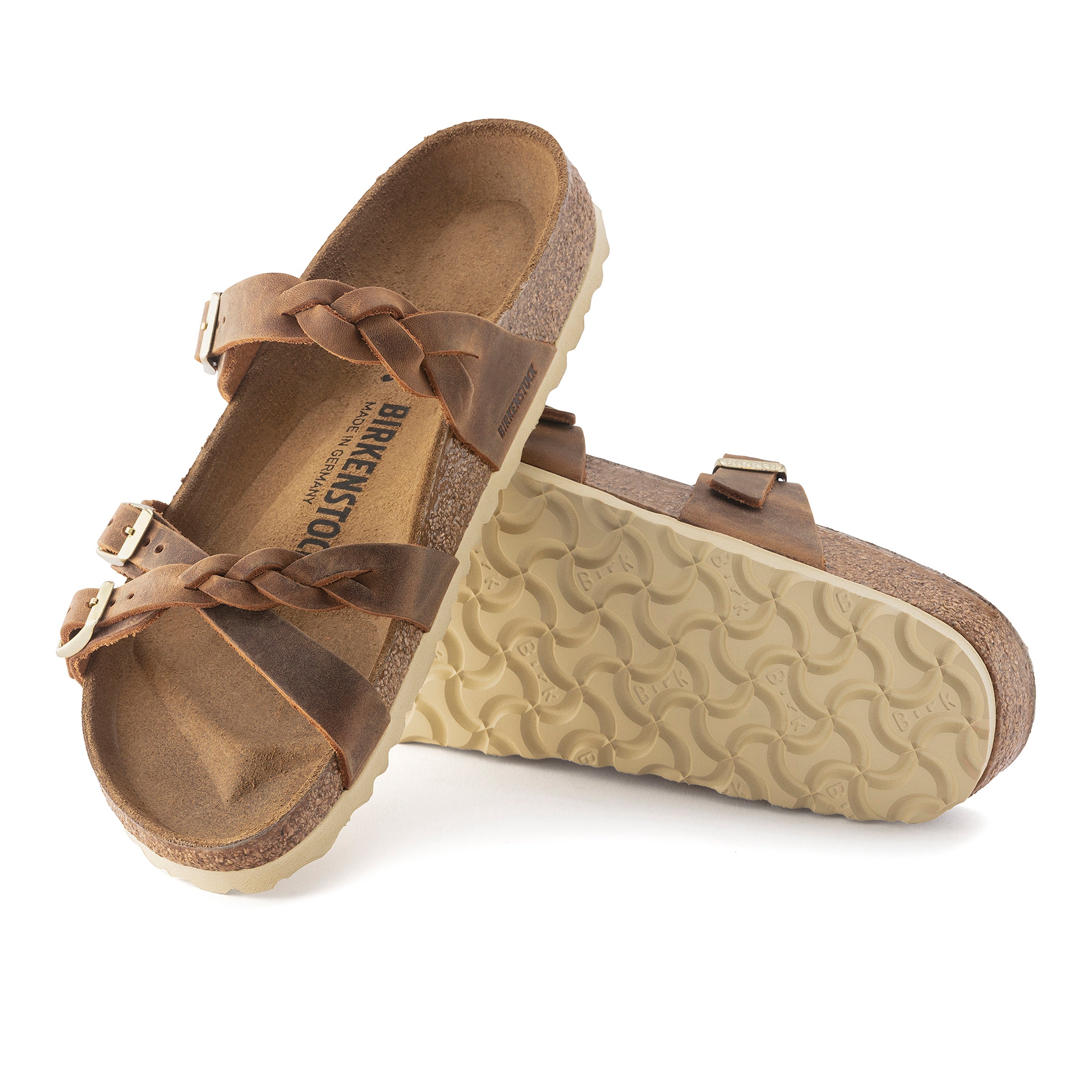Franca, cuir huilé cognac tressé